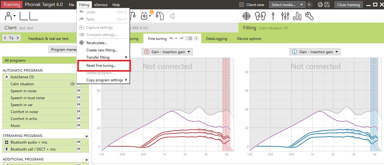 Using Target to reset adjustments to default KS10's Hearing Aid